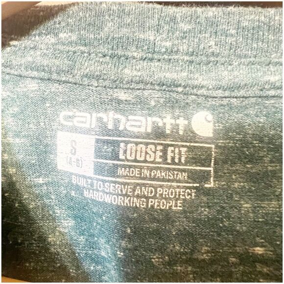 Carthartt Men’s Green Heathered T Shirt Loose Fit Size Small Cotton Blend Work - Picture 8 of 9
